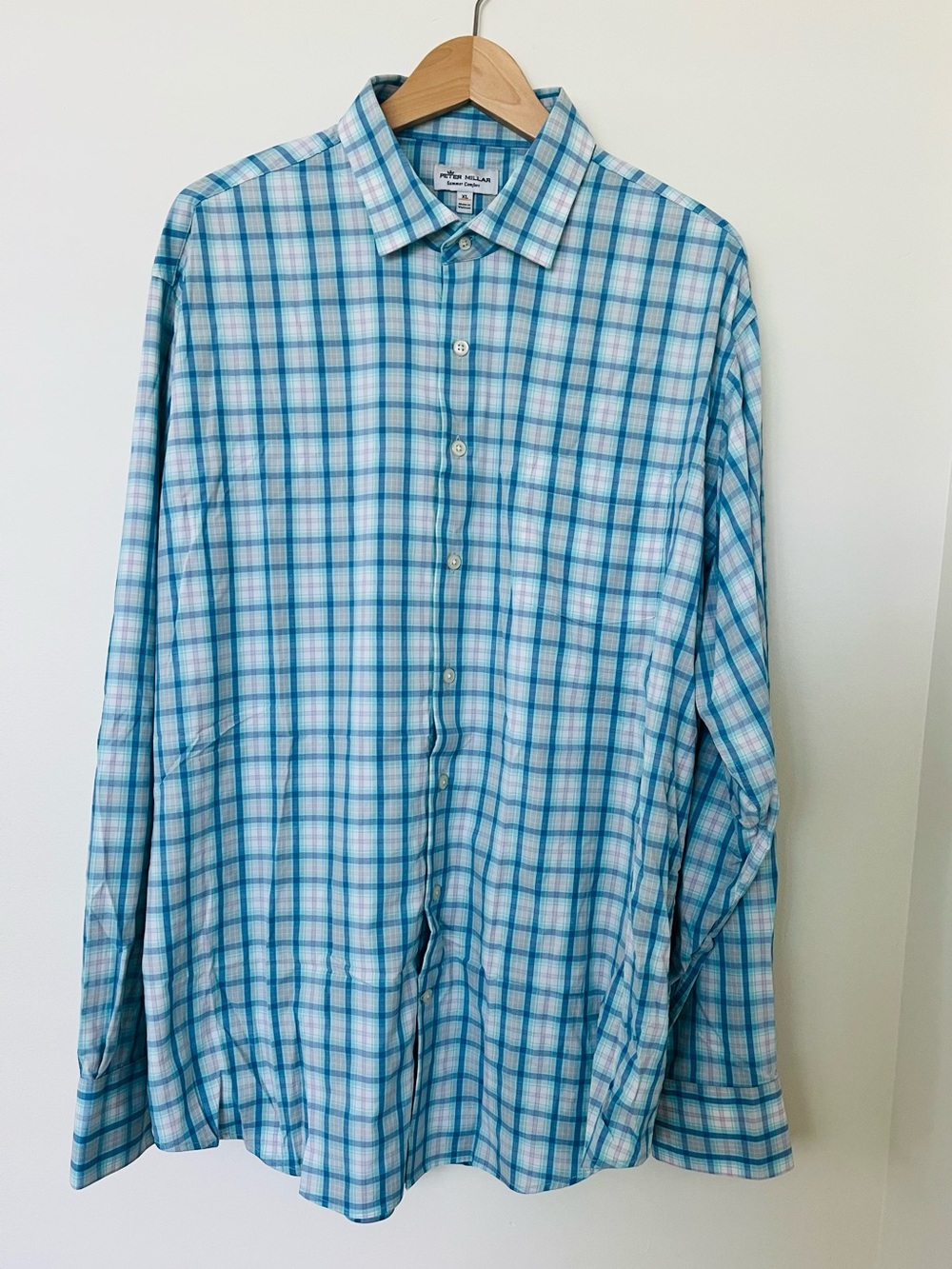 Peter Millar Blue & White Plaid Button-Down Shirt
